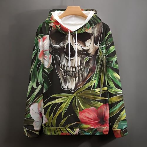 Sweatshirt imprimé crâne gothique floral vert pullover manches longues taille S