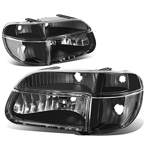 Auto Dynasty Headlights Assembly Compatible with 1995-2001 Ford Mercury Explorer Mountaineer, 4Pcs Driver and Passenger Side Halogen Headlamps Replacement w/Bumper Lamps, Black Housing Clear Corner