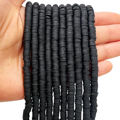 MIIIM 3600 PCS 10 Strands Polymer Clay Beads for Jewelry Making Vinyl Heishi Beads 6mm for Surfer Bracelets Necklace Making (Black)