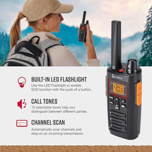 Cobra RX380 Walkie Talkies (2-Pack) – Weather Resistant Two Way Radios Long Range, 40 Pre-Programmed Channels, Weather Alerts, LED Flashlight, Long-Life NiMH Batteries (Black) by COBRA - Image 4