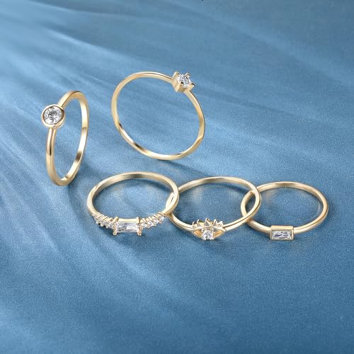 MDFUN 5 PCS Promise Ring Sets, 18K Yellow Gold Plated Cubic Zirconia Eternity Ring Set | Women's Gold Ring Sets3