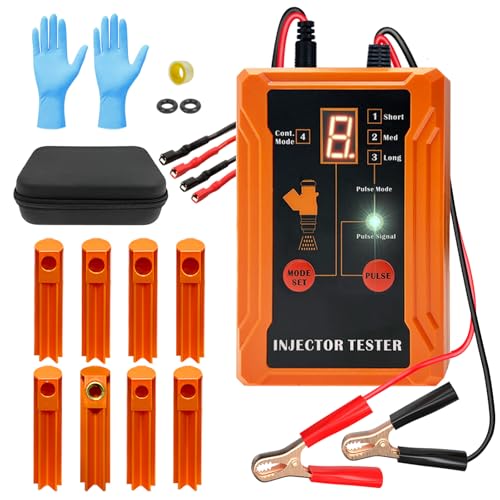 Universal Fuel Injector Tester and Cleaner Tool Kit, DIY Cleaning Tool Kit with 8 Size Cleaning Adapters, 8 Pulse Modes, 4 Wires Dual Channel for 2 Fuel Injectors Simultaneously Test, 12V/5V Output