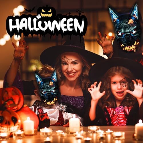 Masque LED loup d'Halloween avec 3 modes clignotants néon