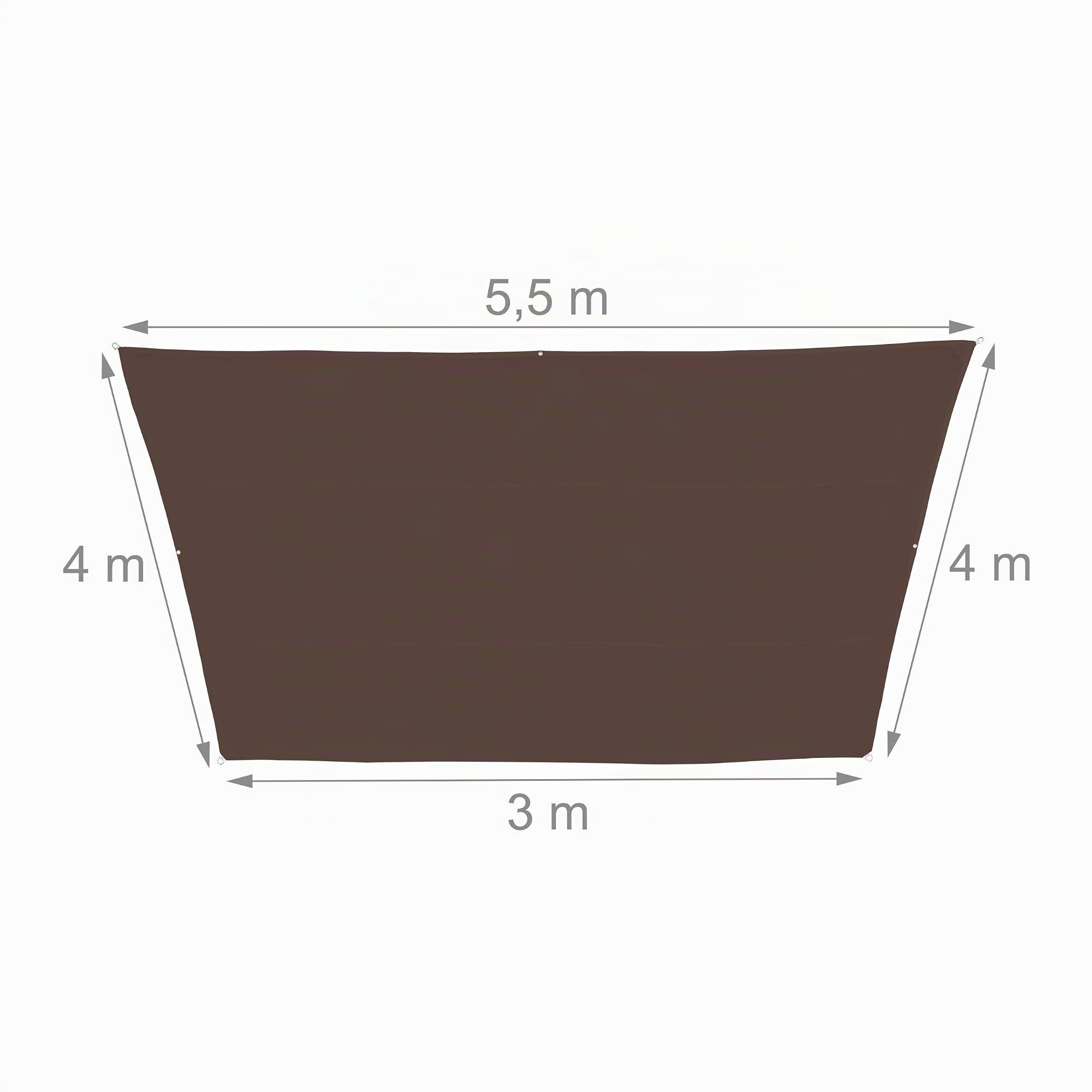 Relaxdays Tenda a Vela Trapezoidale, Idrorepellente, Anti UV, Corde di Supporto, Terrazza, Giardino, 3x5,5x4x4m, Marrone