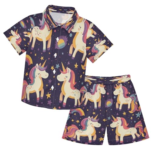 Boccsty Star Kawaii Unicorns Boy Summer Shorts Sets Hawaiian Toddler Boys T-Shirt & Pants 2 Pcs 3T