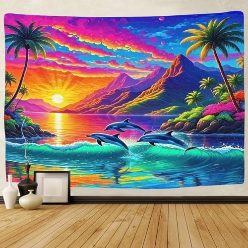 Tenture 3D dauphin tapisserie murale grand format 180x230 pour deco chambre
