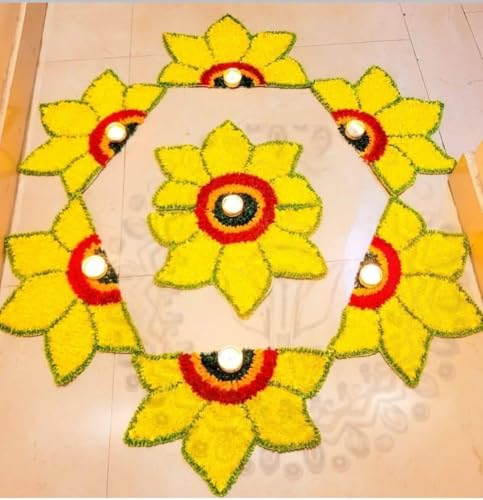 Image of Rangoli Floor Decoration Mat, Haldi & Mehndi Ceremony, Pooja and Festivals | Traditional Floral Design Decorative Mat for Home Entrance, Mandap & Event Decor
