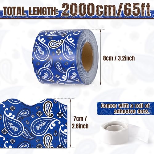 Image of BeYumi Cowboy Bandana Border Trim - 65ft Back to School Western Themed Blue Bandana Scalloped Rolled Border Trim Wild West Themed Bulletin Board Set Classroom Office Chalkboard Wall Party Decoration