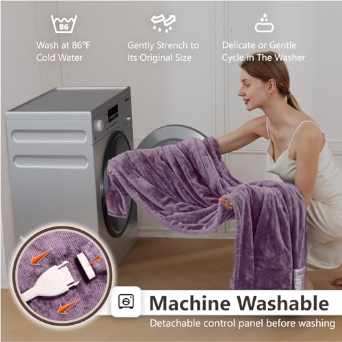 Image of Wapaneus Heated Blanket Electric Blanket 62 inch x 84 inch Twin Size with 10 Heating Levels and 12 Hours time Settings, Flannel Fast-Heating Electric Blanket, ETL Listed, Machine Washable, Purple