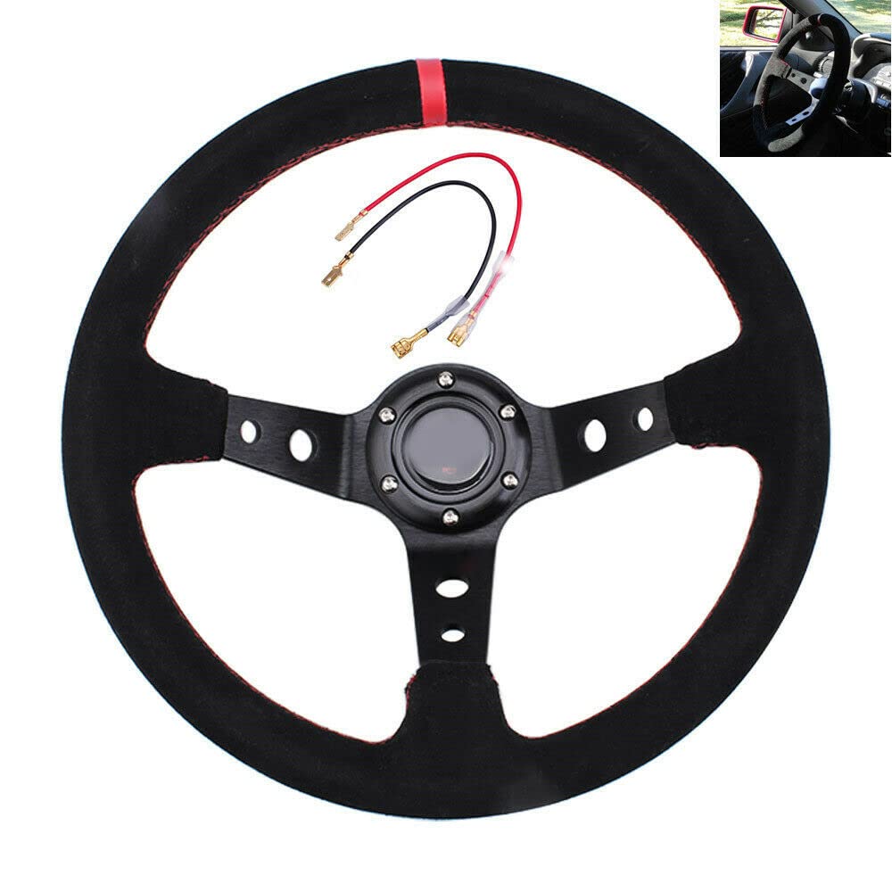 Volanti da corsa, volante sportivo da corsa per auto, volante a 6 bulloni volante a 6 bulloni Rally/Drift/Race/universale da 13 pollici in pelle scamosciata con pulsante clacson Set di accessori