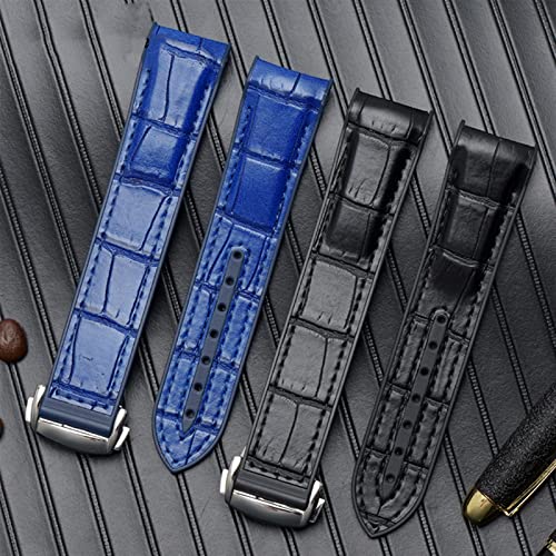 Bracelet de montre en cuir véritable bleu 20 mm compatible Omega Seamaster 007
