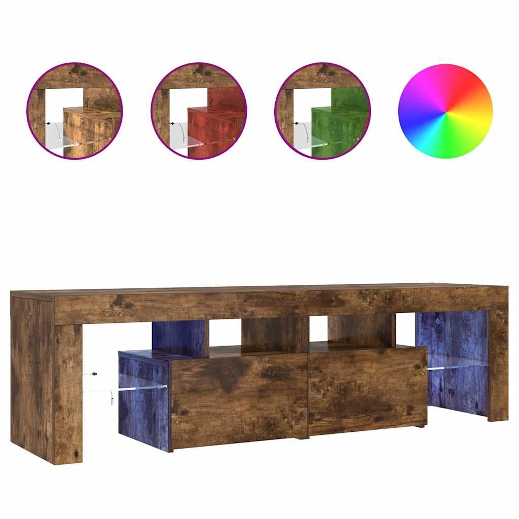 Z oświetleniem LED Stylowy opalany dąb 140x36.5x40 cm Brąz