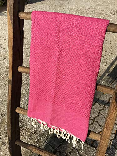 Fouta Tunisienne - Serviette de Plage - 100x200cm Nid d'abeille Unie Fushia - 100% Coton