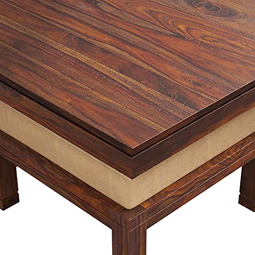 Image of Jangid Handicraft Solid Sheesham Wood Coffee Table with 4 Stool | Sofa Centre Table with Stool | Square Tea Center Table with 4 Stools for Living Room | Patio Teapoy with Four Puffy, Teak Finish