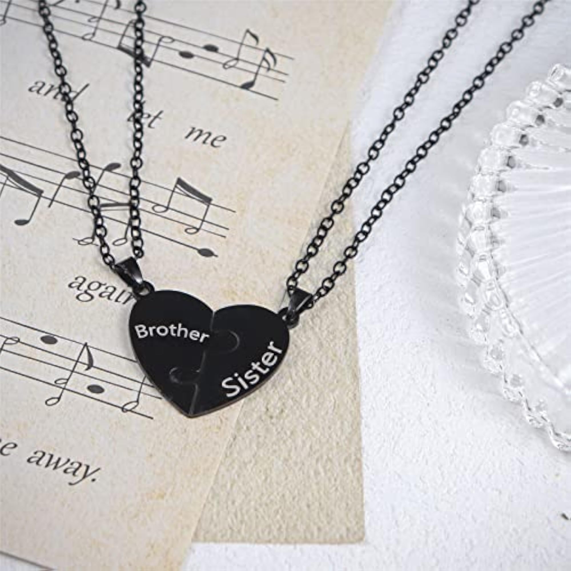 2Pcs Love Heart Puzzle Pendant Necklace Set