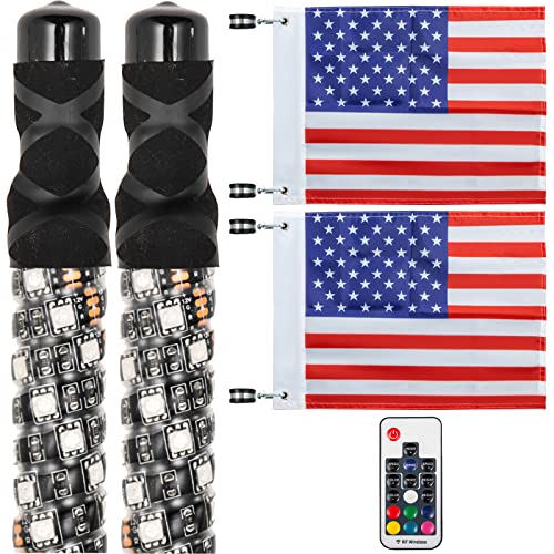 Bestauto 2PC 6FT 360Â°Spiral LED Whip Lights RGB Color Lighted Whips for UTV ATV 21 Modes,20 Colors,5 Levels,Weatherproof,Off-Road Whip RF Wireless Remote for UTV ATV Polaris Accessories RZR