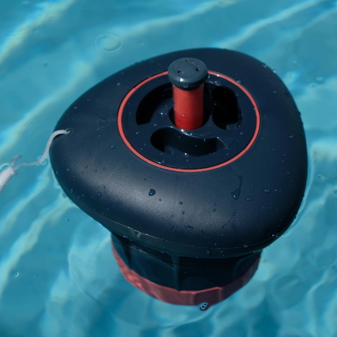poolomio Doseur Flottant pour tablettes de Chlore 200 g - Doseur de Chlore avec indicateur de Charge intégré et Ouverture de Dosage réglable - Flotteur de Chlore pour désinfection Automatique de