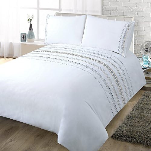YINFUNG Duvet Cover Set White 200X200CM Double 3PCS Bed Grey Geo Eyelet Embroidered Cotbed Duvet Set White Quilt Cover Bright Soft Luxury 2 Pillow Cases 50x75