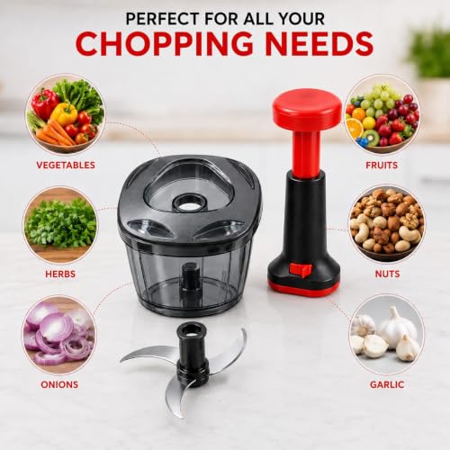 Image of TheXpert Chopper for Kitchen Use, Vegetable Chopper 750ml with 3 Blades | Vegetable chopper for kitchen with 3 sharp stainless steel blades for quick and even cutting