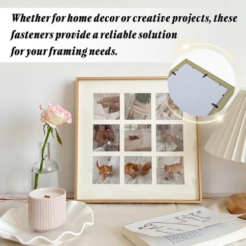 Image of Bonsicoky 100 Pack Metal Picture Frames Turn Button Fasteners with 100 Pieces Screws - Black Frame Picture Hardware Backing Clips for Hanging Pictures, Photos