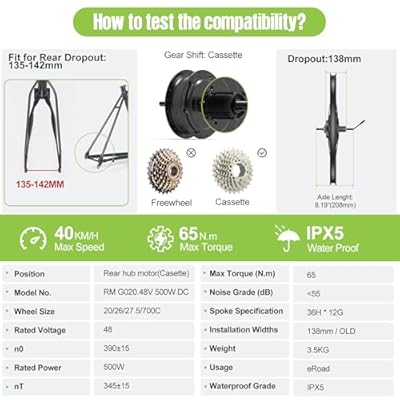 BAFANG Ebike Conversion Kit,G020 48V 500W Rear Hub Motor for 20/26/27.5/700C Bike,Brushless Geared Electric Bike Kit with Intelligent Controller System for 135-142MM Rear Dropout Size Mountain Bike
