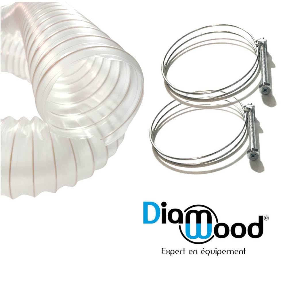 10M Tuyau Flexible Aspiration Poussières Copeaux Bois PU Acier Cuivré D. 100mm + 2 Colliers Serrage - Diamwood