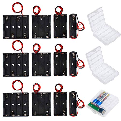 HUAZIZ 12 Piezas 1.5V/3V/4.5V/6V AA Caja de Soporte de Batería, Caja de Almacenamiento de Batería de Plástico + 3 Piezas Caja de Batería para AA y AAA, Transparente