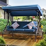 NOBLEMOOD Patio Porch Swing, 3-Seat Outdoor Swing with...