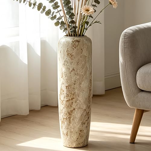 Rustic Oversized Ceramic Floor Vase &ndash; 23.6 Inch Handpainted Rustic Pottery Vase...