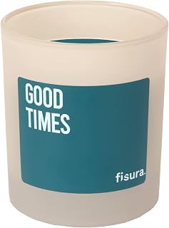 Vela con frase "Good times" en color amarillo