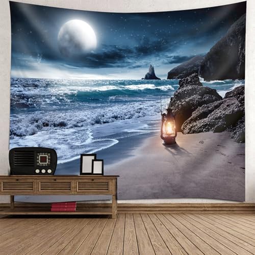 Tapisserie murale lune plage roches tissu pour cacher un mur nu 200x200