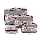 ZZAEO Cute Drawings Unicorn Flamingo Travel Organizer Packing Cube Set of 4 Pcs, Luggage Organizer Suitcase Storage Bag for Travel Business Camping Hiking Accessory