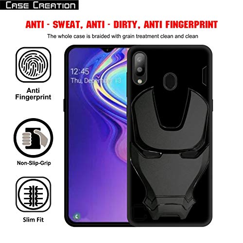 Image of COVERLY Official 3D Touch Feel Trending Real Hero Avenger Logo Mask Soft Rugged Grip Iron Man Super Power Cartoon Movie Silicone Matte Strong Back Cover for Samsung Galaxy M20 (2019) - Black