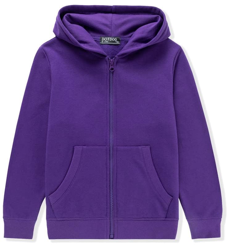 DOTDOG Unisex Kids Soft Brushed Fleece Basic Hooded Sweatshirt Full Zip-Up Hoodie for Boys or Girls (Age 3-12 Years)2