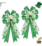 Montekin Large St. Patrick's Day Bows for Wreath 20x11 Inch, 2 Pack Pre-Tied Gnome Wired Burlap R...