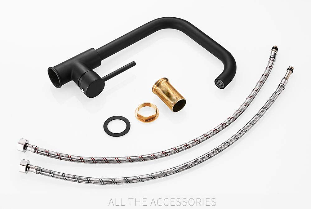 LAMGUL Grifo Grifo de Cocina Negro Grifo Mezclador Giratorio 360 para Cocina diseño de Goma grúa montada en Cubierta Caliente y fría para fregaderos Grifo de Agua
