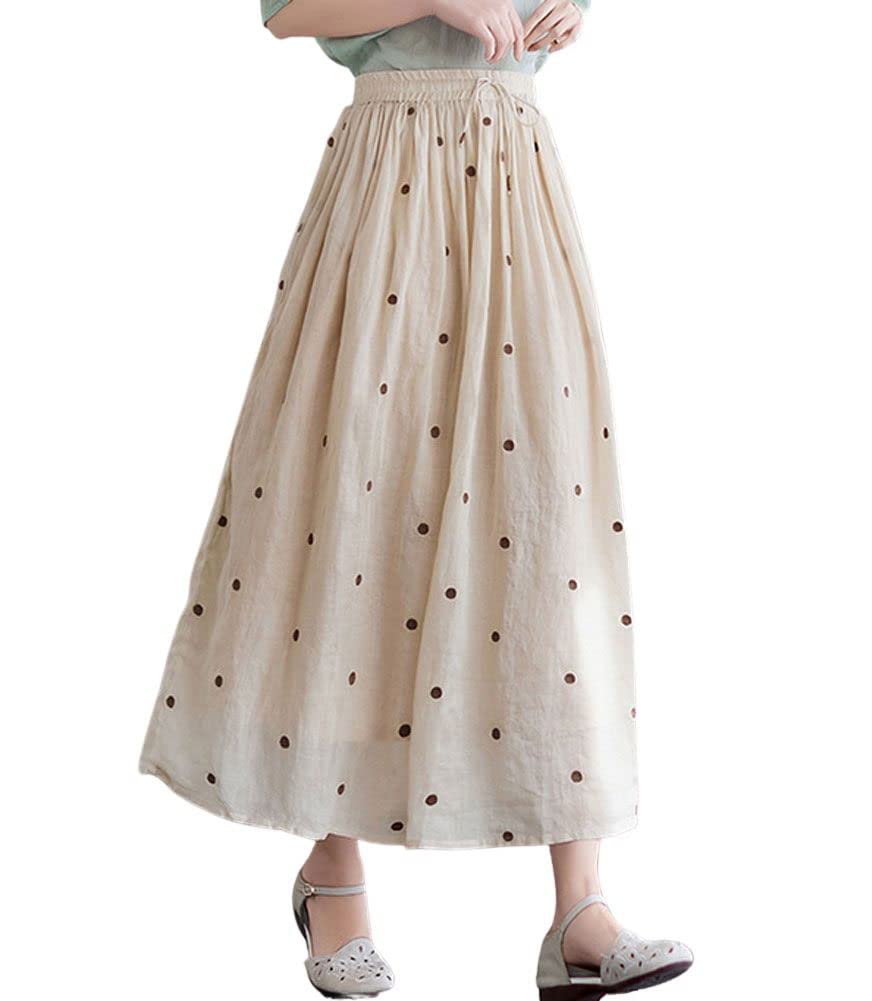 Elegancka damska spódnica w kropki o linii A, boho, swing, plisowana bawełniana spódnica midi