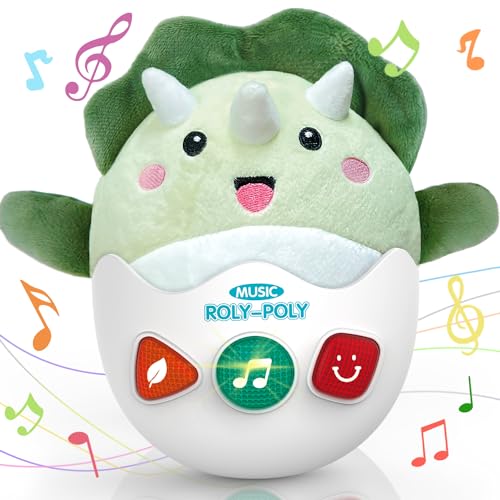 Image of Baby Dinosaur Toys 0-3-6-12 Months, Musical Infant Toys with Light & Sounds, Soft Plush Stuffed Animal, Newborn Boys Girl 1st Birthday Shower Gift, Roly-poly Sensory Tummy Toy Easter Egg Gifts