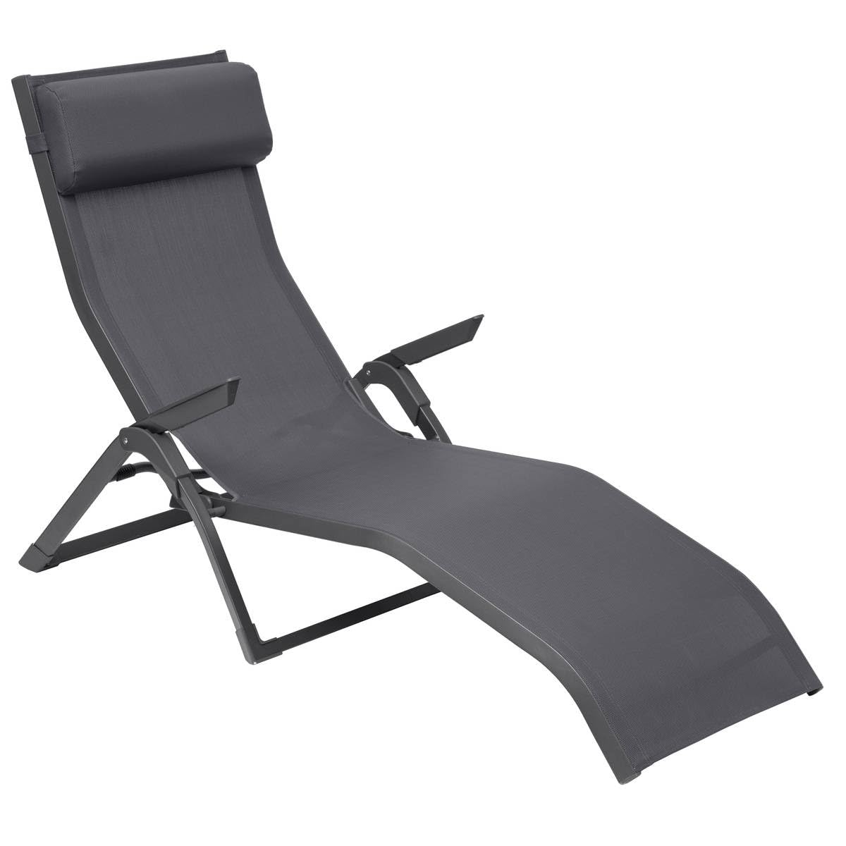 Hespéride Tumbona Decima, Color Gris Pizarra/Cuarzo, Aluminio anticorrosión, Plegable, apilable y reclinable. Ideal para jardín, terraza y Tomar el Sol.