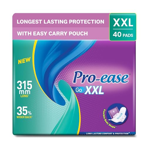 Image of Proease Go XXL Sanitary Pads for Women | 40 XXL Pads | For Heavy Flow | 35% Wider Back | Longest Lasting Protection Even on Day 2 of Periods | 40% More Absorption | Super Saver Pack | Ultra Thin
