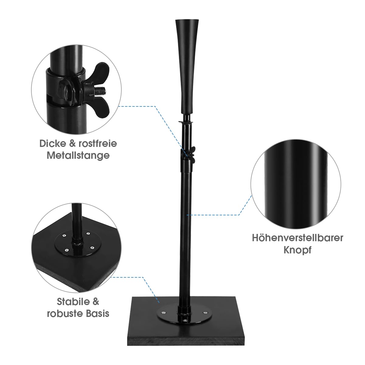 GYMAX Batting Tee höhenverstellbar, Schlaghilfe mit Gummideckel & Stabiler PP-Basis, Baseball Schlag T-Stück für Baseball- & Softball-Training