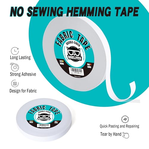 Breliter Fita Adesiva Dupla Face para Tecido - Fita Adesiva de Tecido para Prensar, Sem Costura Ou P