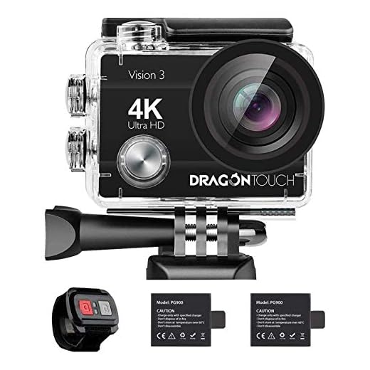 Dragon Touch Cámara Deportiva 4K WiFi 16MP Cámara de Acción con Control Remoto Cámara Sumergible Acuática 30m Impermeable 170° Gran Angular Videocámara con 2 Baterías Multi Accesorios (Vision 3)