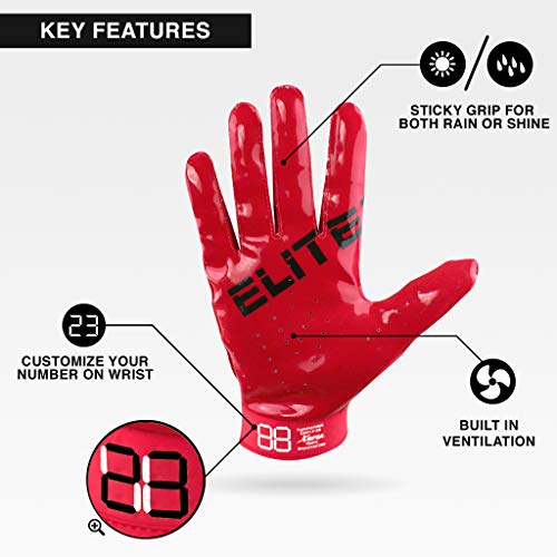 image for EliteTek RG-14 Super Tight Fitting Football Gloves - Youth and Adult S