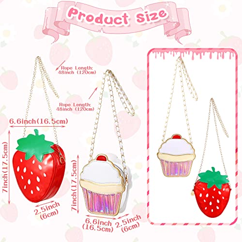 Cindeer 2 Pcs Cute Purse Bag Kawaii Food Fruit Purse Chain PU Phone Shoulder Wallet Crossbody Handbag for Women3