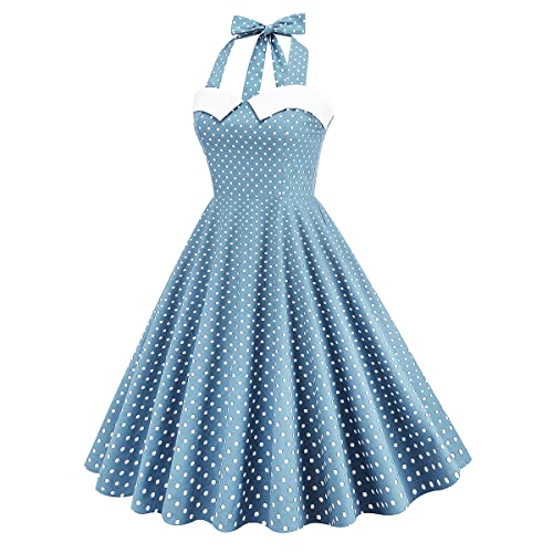 Vestido Vintage Años 50 con Lunares – Cuello Halter, Sin Mangas y Corte en A para Fiesta o Boda