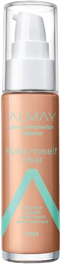 Almay Clear Complexion Makeup, Matte Finish Liquid Foundation with Salicylic Acid, Hypoallergenic, Cruelty Free, -Fragrance Free, Dermatologist Tested, 500 Beige, 1.0 oz