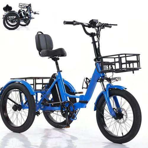 LRPMGZYoe Tricicleta Electrica Montaña Adulto 20 Pulgadas con Cesta De Carga Neumáticos Anchos para Adultos Plegable y fácil de Escalar Capacidad de Carga de 200 kg