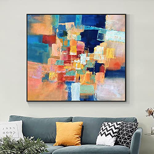 Toile encadrée Oeuvre Peinte Abstraite Colorée Peinture À L'huile Sur Toile Moderne Décoratif Mur Art Toile Peinture Décor 60x60cm (24x24in) Avec Cadre