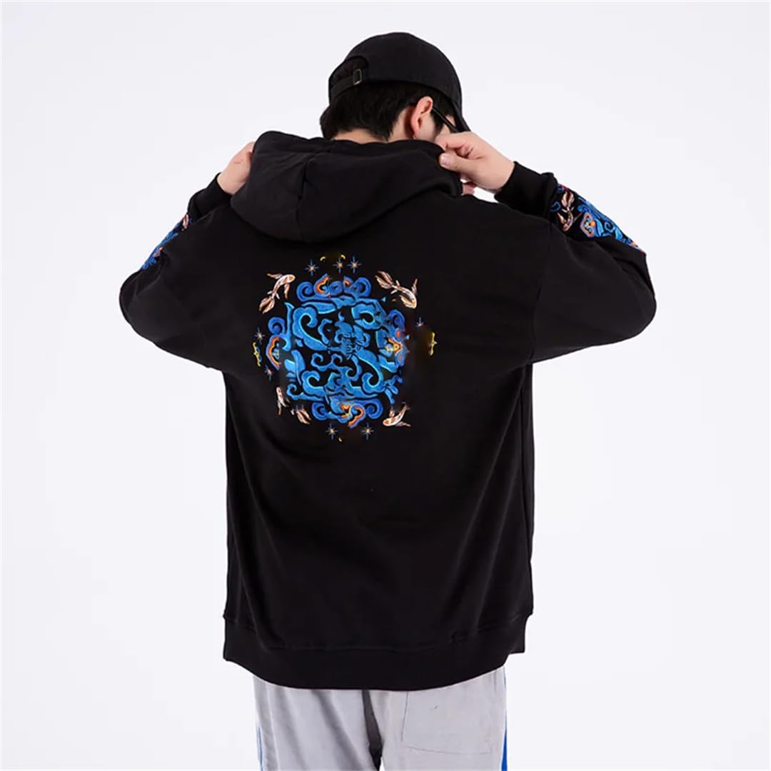 Bawełniane bluzy z haftem czarne męskie ubrania dla nastolatków Oversize Ed odzież męska Streetwear
